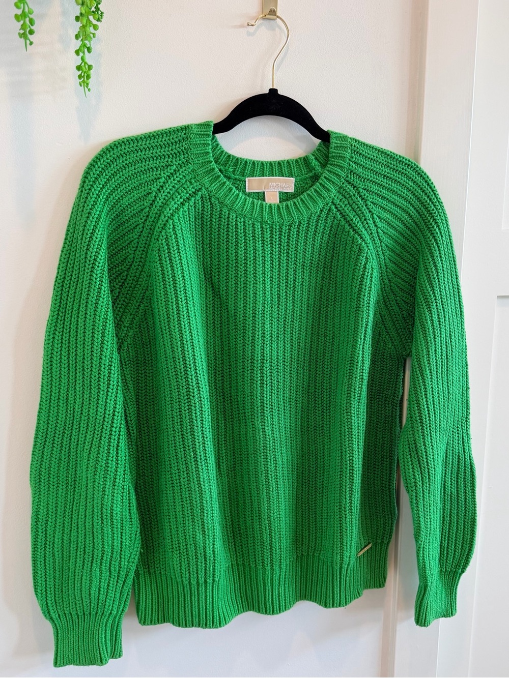 Michael Kors Bright Green Ribbed Knit Womens Long Sleeve Crewneck Sweater Size L - Picture 4 of 10